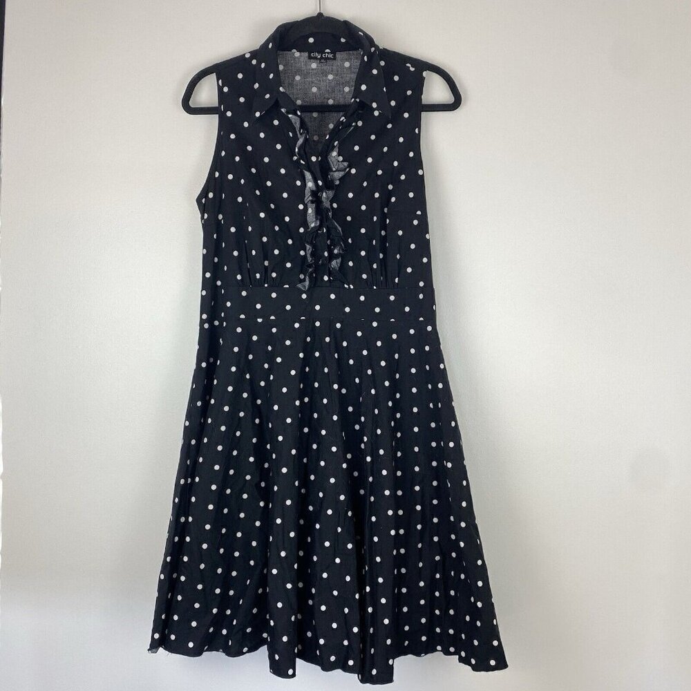 City Chic Women's Knee Length Polka Dot Fit Flare Dress Size XS / 14 Sleeveless
